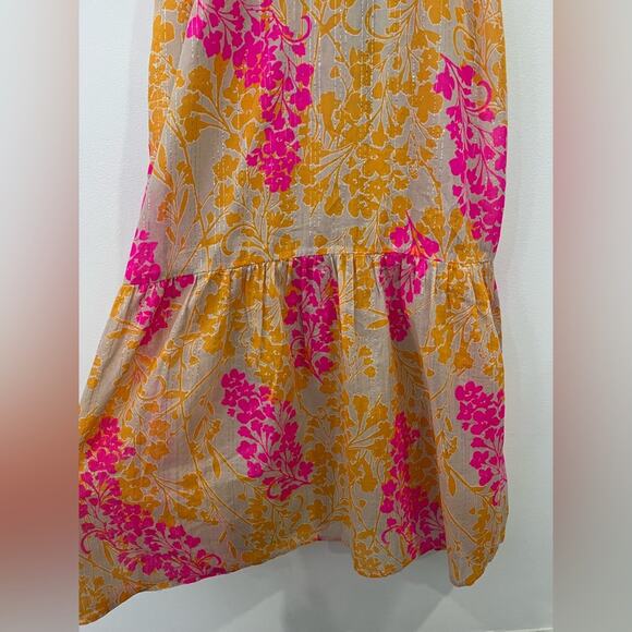 Old Navy Maxi Dress Small Petite Floral Pink Orange Metallic Gold Silver - Picture 7 of 10